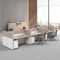 Ensemble de Postes de Travail de Bureau Minimaliste pour Employés : Bureau en Croix, Chaise, Paravents, Rangement et Gestion des Câbles pour 4-6 Personnes