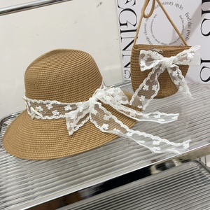 Sombrero de Paja para Mujer, Estilo Pescador, con Malla y Lazo, Protección Solar, para Viajes y Actividades al Aire Libre - Product Image 1