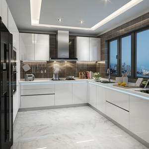 Ensemble complet d'armoires de cuisine modernes en marbre artificiel stratifié brillant, modulaire et personnalisable, avec évier, robinet, charnières et meubles pour appareils électroménagers - Product Image 6