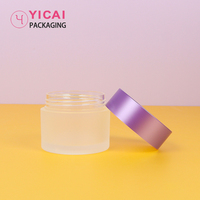 Pot en plastique Transparent mat de 0.5oz, 1oz, 2oz, avec couvercles violets, pots de poudre acrylique pour crème cosmétique pour le corps