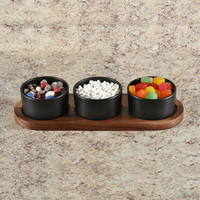 Ensemble de service en bois d'acacia de qualité supérieure pour 3 tasses avec plateau antidérapant et sous-verres en bois, idéal pour les fêtes ou l'hôtellerie