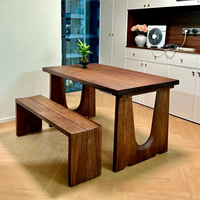 Ensemble table et chaises de salle à manger d'extérieur rectangulaire moderne et minimaliste en bois massif, style rondin, mobile pour petites maisons