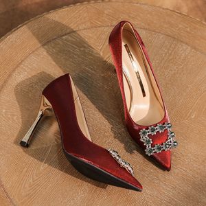 6682B-068 Satin Stiletto Heels Pointed <b>Toe</b> Rhinestone Decor High Heel Elegant Fashion Trend Women's Shoes Microfiber Leather - Product Image 3