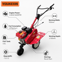 Motoculteur à essence personnalisé YKX avec transmission par courroie, mini-cultivateur rotatif, motoculteur à essence poussé à la main avec charrue et remorque
