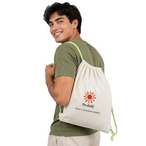 กระเป๋าเป้ผ้าแคนวาสแบบมีเชือกผูก  กระเป๋าผ้าแคนวาสขนาดเล็ก  กระเป๋าเป้พิมพ์โลโก้สีสันสดใสสำหรับเด็กนักเรียน - Product Image 1