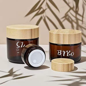 Wholesale 20g 30g 50G 60g Eco Brown Glass <b>Containers</b> Wooden Lid Amber Face Cream Jar for Skincare Packaging - Product Image 1