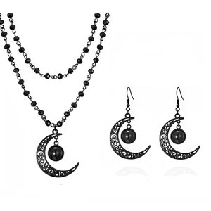 Usine Noir Cristal Chaîne Collier Bijoux Gothique Halloween Noir Étoile Lune Croix Chauve-Souris Pendentif Collier Cadeau pour Femmes Hommes - Product Image 3