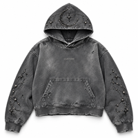 Sweat-shirt à capuche épais pour homme, personnalisé avec strass, imprimé graphique vintage, effet délavé, pour fabricants OEM