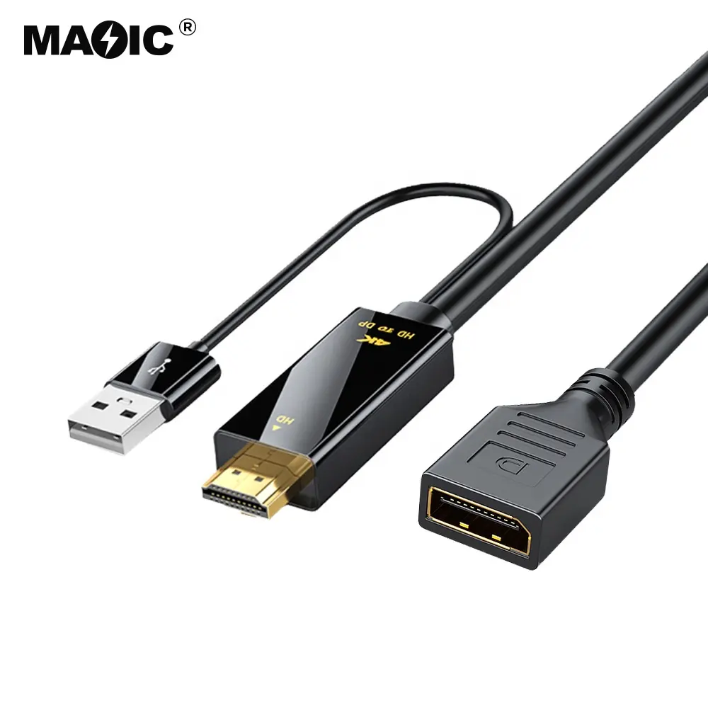 New HDMI to DP with USB Power Adapter Cable 4K 60Hz HD Displayport DP to HDMI Cable Converter Adapter