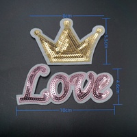 Nouvelle couronne d'or et lettre d'amour paillettes paillettes Badge bricolage coudre sur le fer sur Patch Applique pour vêtements robe chapeau