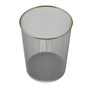 Cestas de <span class=keywords><strong>basura</strong></span> con tapa abierta para oficina y hogar, contenedores de <span class=keywords><strong>reciclaje</strong></span> de malla plateada REDONDA CON ADORNO dorado - Product Image 6
