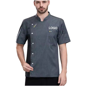 Chaqueta de Chef Unisex Premium de Polialgodón Tejido de 210 GSM, Manga Corta, Doble Botonadura, Uniforme Culinario con Bolsillo y Cuello Mao - Product Image 1