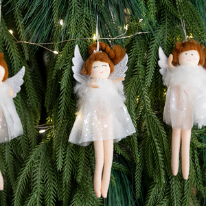 Christmas White <b>Angel</b> Doll Hanging <b>Ornament</b> Plush Fabric Fairy Girl Pendant Xmas Tree Decoration Home Holiday Decor Gift - Product Image 5
