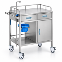 Troli Ambulans Stainless Steel untuk Rondaan Perawat dengan Dua Laci dan Satu Pintu untuk Pengiriman Obat dan Perawatan di Samping Tempat Tidur
