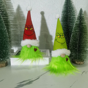 Capelli verdi bambola gnomo seduti senza volto decorazione di natale con barba lunga griglie style statuetta giocattolo - Product Image 3