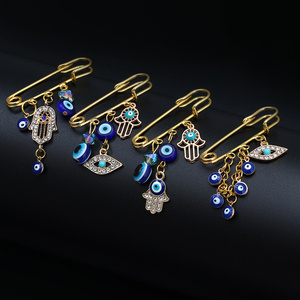Pin de Esmalte Olho da Sorte Fatima Hamsa Azul Turco Olho Grego, Broche de Liga Dourada para Mulheres e Homens, Joia de Moda BE102 - Product Image 6