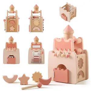 OEM Montessori Educational Wooden Castle Toy 5 1 Cognitive Toy For Baby's Early Education Customizable Logo Unisex Free Sample