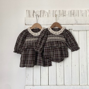 Vestido a cuadros de otoño para niñas, estilo nórdico, con ribete de encaje, falda de manga larga estilo princesa para niñas pequeñas - Product Image 1