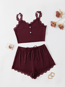 Nouvel ensemble décontracté de pyjama en dentelle pour femme avec short et caraco – Ensemble de vêtements de nuit pour femme de haute qualité - Product Image 5