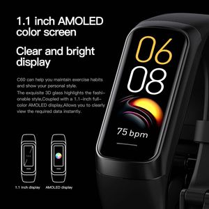 Vòng Tay Thông Minh Màn Hình Màu AMOLED Top C60, Vòng Đeo Tay Android Theo Dõi Sức Khỏe Theo Dõi Nhịp Tim Chống Thấm Nước Ip67 - Product Image 3