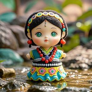 Mini Ethnic Doll <b>Plastic</b> Toy With Colorful <b>Beads</b> And Traditional Costume For Girls Age 5 To 7 Years - Product Image 3