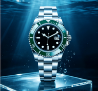 Montre de plongée de luxe pour homme, lunette verte, cadran noir, bracelet en acier inoxydable, étanche, lumineuse, montre-bracelet de style professionnel