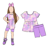 Haut tie-dye imprimé à motifs personnalisés pour l'été durable avec short uni ensembles de vêtements pour bébés filles