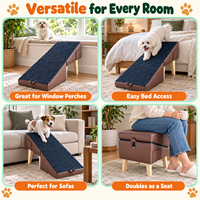 Rampe pliable de luxe pour animaux de compagnie, ottoman 2-en-1, escalier pour chien en bois massif, marches antidérapantes pour petits chiens et chats - Accessoire de canapé multifonctionnel