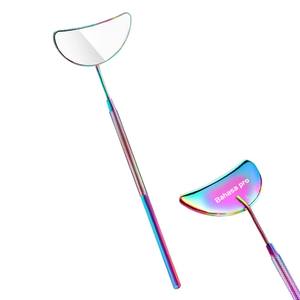 Miroir à cils en forme de lune en acier inoxydable, miroir à extensions de cils avec revêtement multicolore, logo personnalisé multicolore, coffret cadeau pour le maquillage - Product Image 1