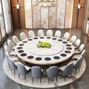 Dingyue <b>Round</b> Dining <b>Table</b> 15 Person Electric Hotel Restaurant Use Fully Automatic Induction Cooker Slab Top - Product Image 2