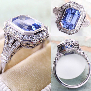 Anello dal design a forma di esagono blu, elegante anello da dito per donna - Product Image 2