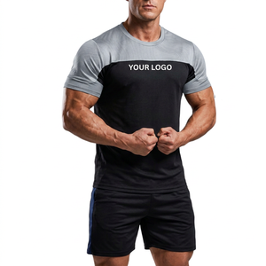 Conjunto de Camisetas Deportivas de Manga Corta para Hombre, Ajustadas y de Compresión, de Color Sólido, en Poliéster, para Entrenamiento y Gimnasio, con Cintura Elástica - Product Image 5