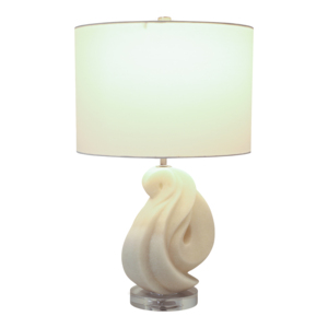 Lampada da Tavolo Scultorea Moderna con Base in Ceramica Bianca e Supporto in Acrilico Trasparente per Camera da Letto e Soggiorno - Product Image 2