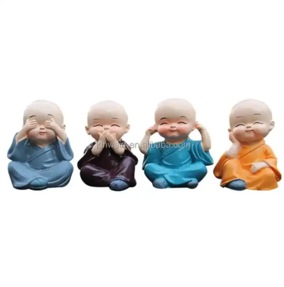 Menyesuaikan produk baru Bobble biksu Buddha hadiah figur meja ornamen mobil Resin Bobble kepala biksu Set