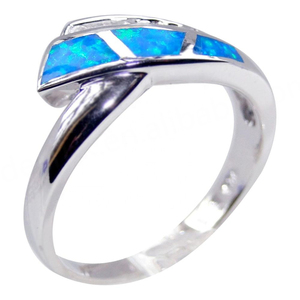 แหวนโอปอลสีน้ำเงินประดับด้วยเพชร CZ สีขาว เงินแท้ 925 เครื่องประดับโอปอลแฟชั่น - Product Image 2