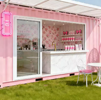 Kiosque mobile préfabriqué en acier rose de 20 pieds, bar à café, design moderne, kiosque extérieur, boutique pop-up pour centre commercial