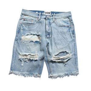 กางเกงยีนส์ขาสั้นขาดเซอร์ๆ สไตล์ฮิปฮอป แฟชั่นลำลอง สีน้ำเงิน สำหรับผู้ชาย รุ่นใหม่ล่าสุด - Product Image 1