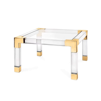 Moderner quadratischer Beistell tisch Gold Metall Basis mit Edelstahl klare Acrylglas platte Couch tisch Wohnzimmer möbel