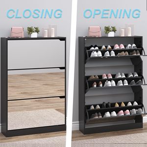 Meubles à chaussures étroits de style européen blancs avec 3 tiroirs <span class=keywords><strong>miroir</strong></span> rabattables pour entrée, couloir - Product Image 3