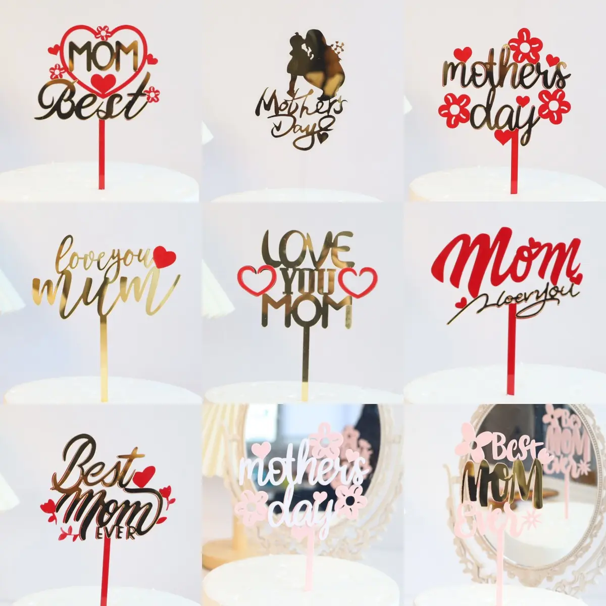 Happy mother's Day Cake Topper We Love Mom Cake Decoration for Mothers Birthday Party Decoration