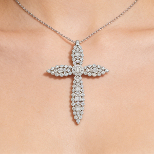 CUSTOM SILVER 10K/14K/18K GOLD PLATED LAB GROWN CVD DIAMOND CLASSIC ENGAGEMENT GIFT SWEATER <b>CHAIN</b> NECKLACE <b>CROSS</b> PENDANT - Product Image 3