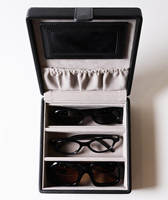 Boîte de rangement double couche personnalisée en cuir noir pour bijoux, montres, rouges à lèvres, lunettes et autres objets, avec pochette cadeau