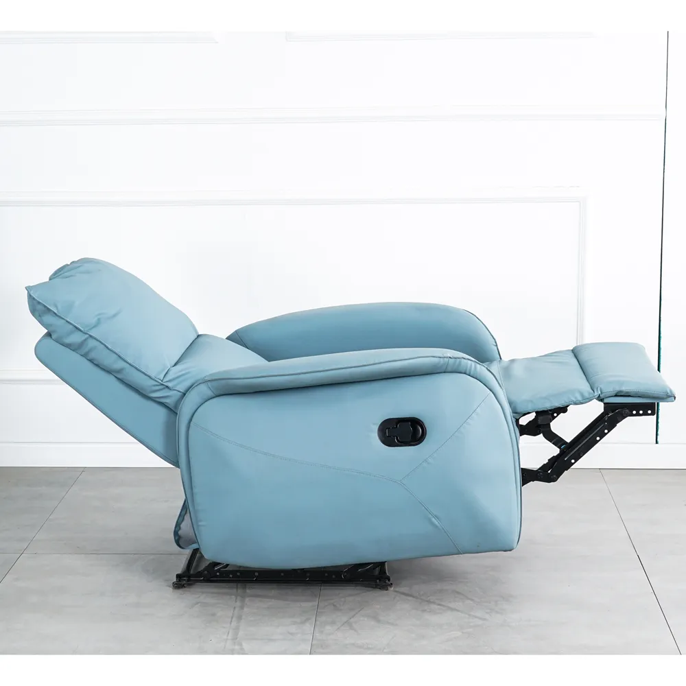 Penjualan terlaris grosir modis desain kamar tidur ruang keluarga furnitur biru langit kursi sofa rileks kulit tunggal pu kursi sofa