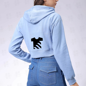 Women's 330Gsm Soft Cozy Fleece <b>Zip</b> Hoodie Custom High Quality 3D Embroidery Drawstring Gym Sports <b>Crop</b> Top Hoodie - Product Image 3