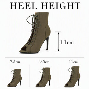 Bottes courtes à lacets en daim pour femmes, talons hauts de style jazz, sandales sexy à talons aiguilles, chaussures de danse spéciales pour la performance - Product Image 2