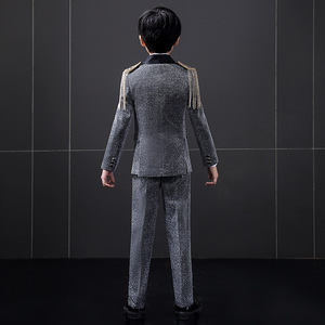 Costumes pour enfants haut de gamme, ensemble de smoking <span class=keywords><strong>gris</strong></span> 3 pièces sophistiqué pour garçons, <span class=keywords><strong>blazer</strong></span> à simple boutonnage pour les fêtes - Product Image 2