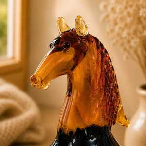 Figura de Caballo de Vidrio Soplado a Mano, Escultura de Animal en Color Ámbar y Negro, Adorno Decorativo - Product Image 3