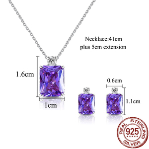Conjunto de Joyería de Circonia Fina, Plata de Ley <span class=keywords><strong>925</strong></span>, Collar con Colgante de Circonia Cúbica Morada, Pendientes, para Mujer, Chapado en Rodio - Product Image 4