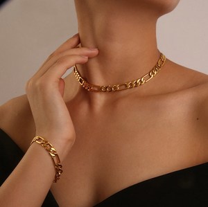 2022 Fashion Minimalist Stainless Steel <strong>Choker</strong> 18K Gold Plated <strong>Women</strong> Figaro Chain <strong>Necklace</strong> - Product Image 1