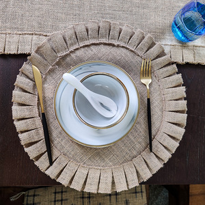 Napperons ronds 15 pouces volants Hessian Jute volants napperons garniture rustique décor à la maison rustique ferme toile <span class=keywords><strong>de</strong></span> jute - Product Image 4